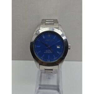 Croton Automatic Mens Date Watch Blue Dial Japan 21 Jewels Runs *Cracked Glass